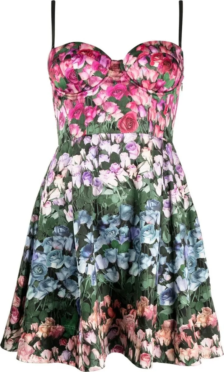 Floral-Print Satin Mini Dress