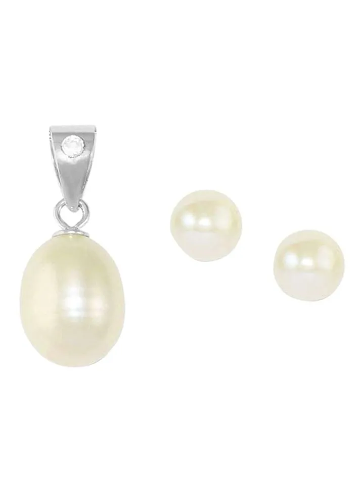 925 Silver Pearl Pendant And Earrings