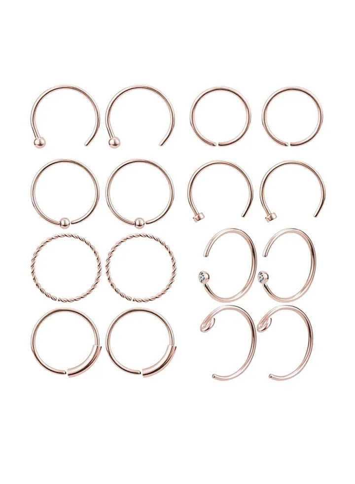 16-Piece Stainless Steel Surgical Septum Nose Ring