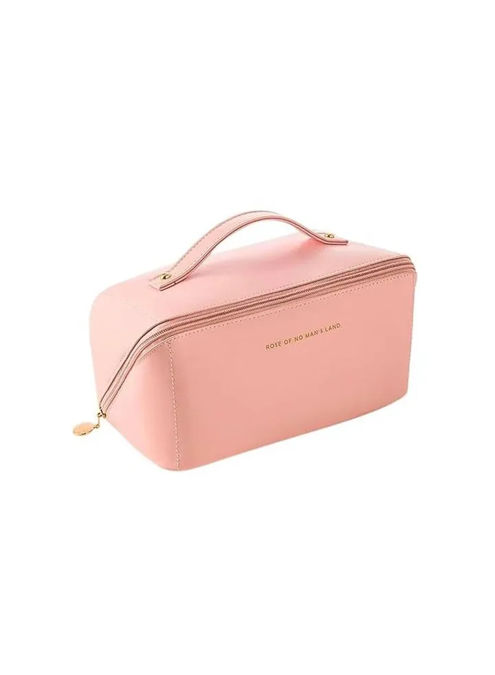 High Quality Leather Large Travel Cosmetic Bag (pink)