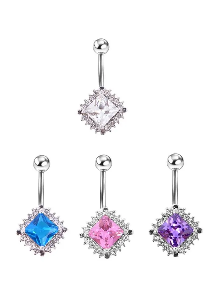 4-Piece Surgical Steel Stone Studded Belly Rings