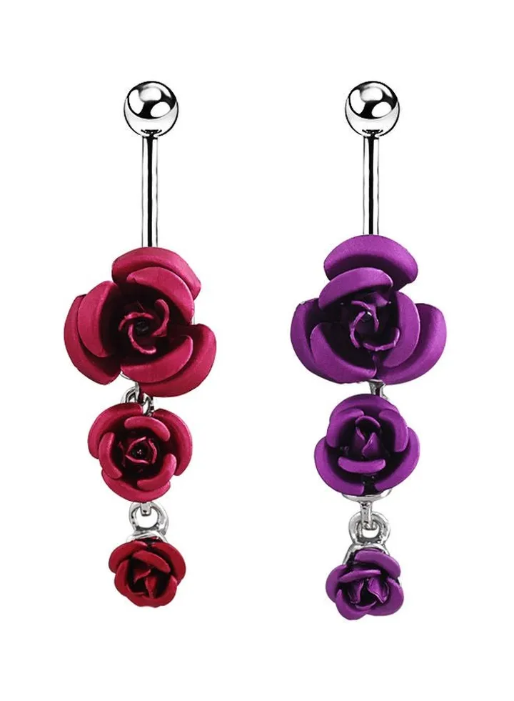 2-Piece 316L Surgical Steel Rose Designed Belly Rings