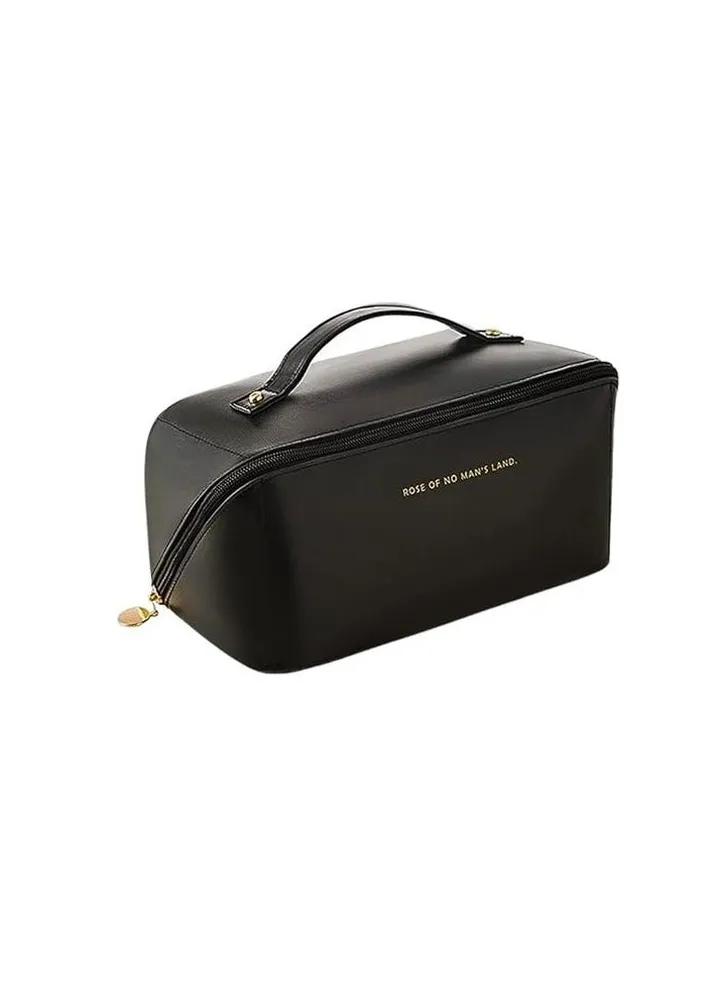 High Quality Leather Large Travel Cosmetic Bag (Black)