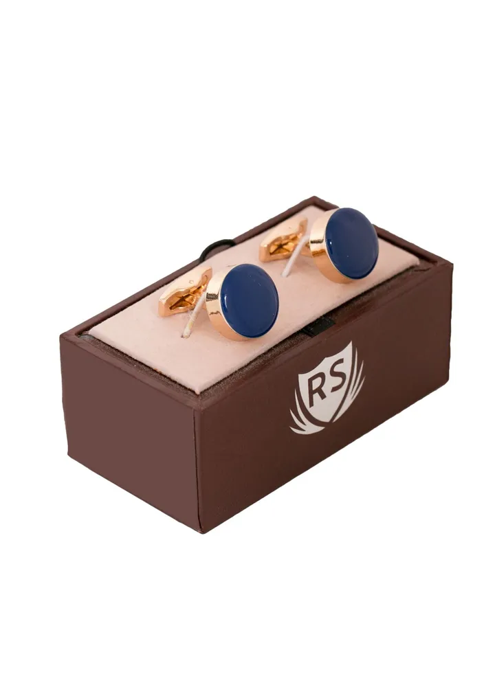 Round Gold Blue Cufflink