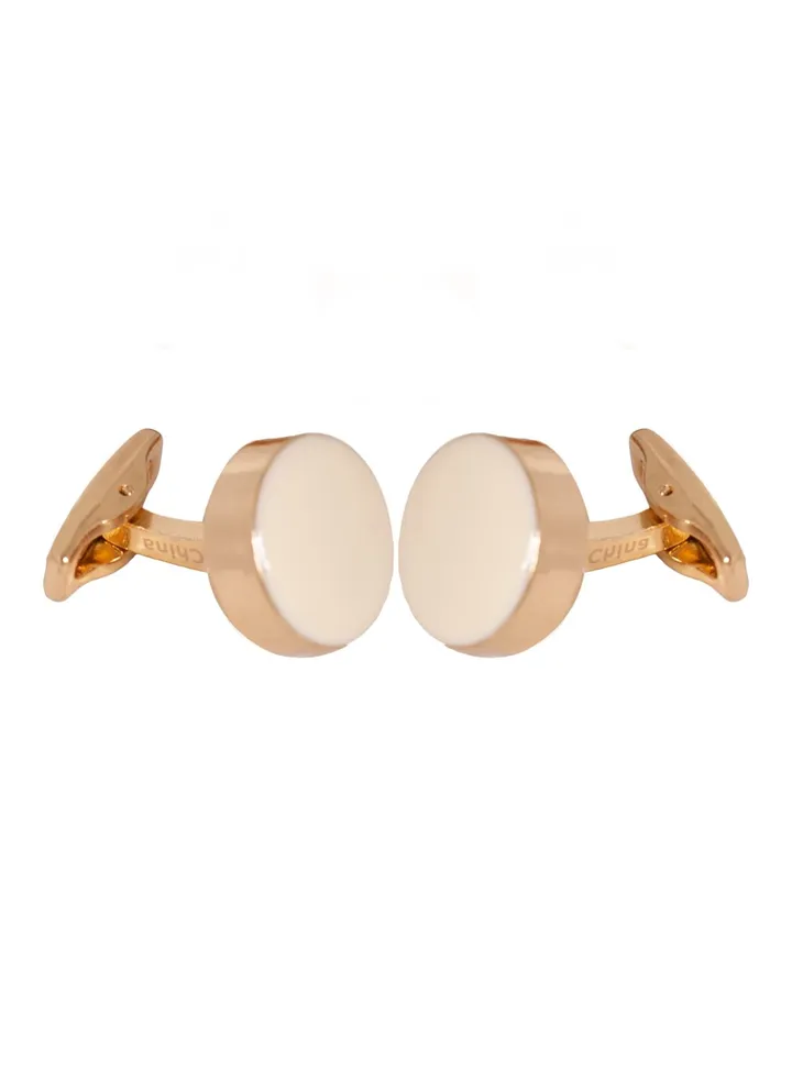 Round Gold White Cufflink