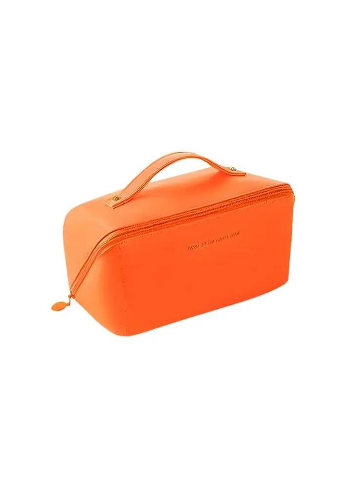 High Quality Leather Large Travel Cosmetic Bag (orange)