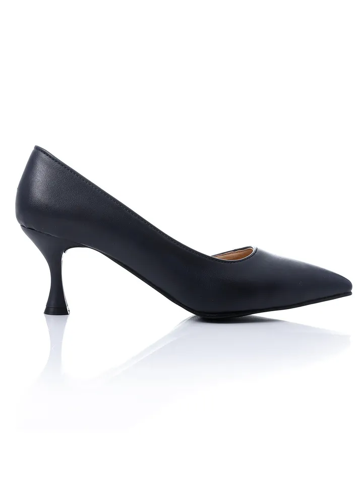 Slip On Pointed Toecap Kitten Heel Pumps - Navy