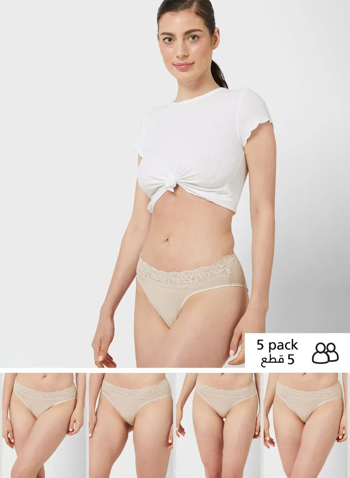 5 Pack Cotton Lycra & Lace Knickers