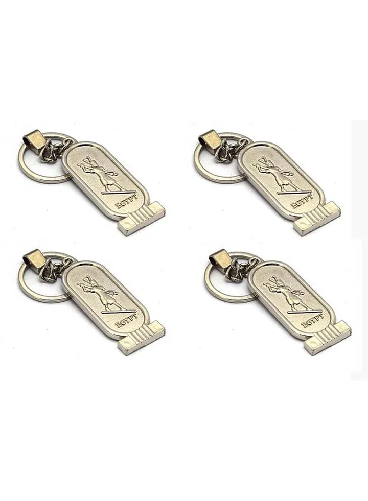 4 pieces of immatgar pharaonic Egyptian Cartridge with scarab Pattern keychain Egyptian souvenirs gifts Inspired Gift from Egypt ( Silver )