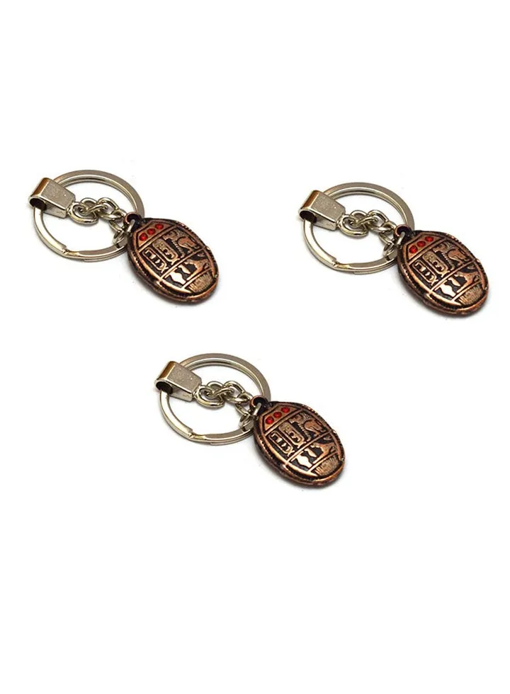 3 pieces of pharaonic Egyptian Scarab Solid keychain Egyptian souvenirs gifts - Inspired Gift from Egypt (Burnt red )