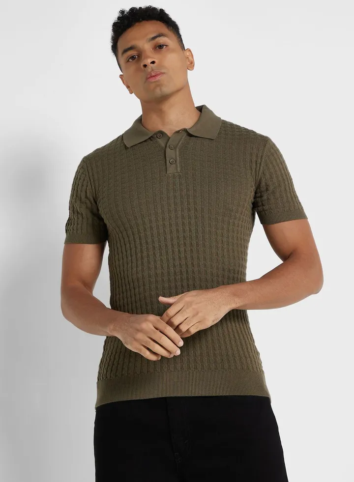 Waffle Knit Polo Shirt