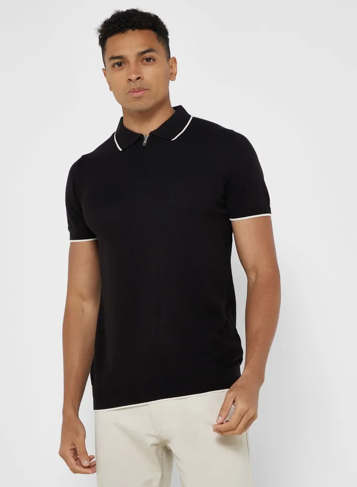 Zip Neck Knit Polo Shirt