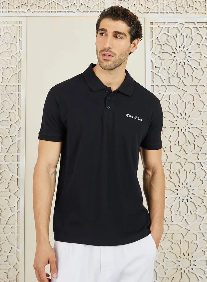 City Vibes Chest Print Pique Regular Fit Polo