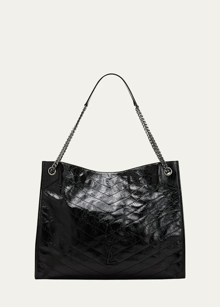 Niki Large Crinkled Calf Shopper Tote Bag