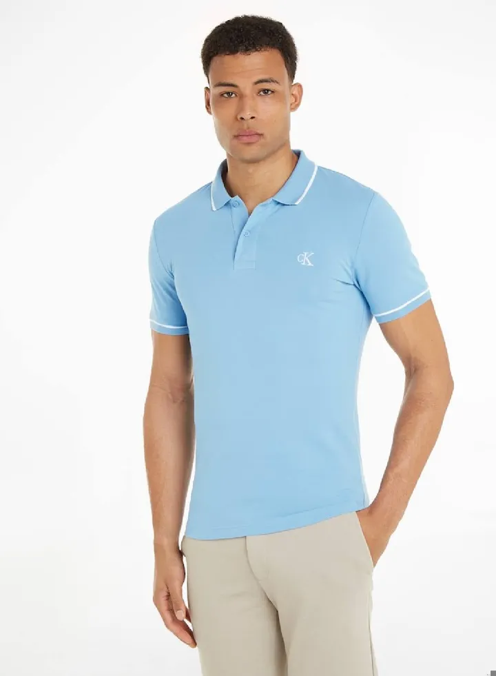 Men's Slim Polo Shirt - cotton stretch piqué, Blue