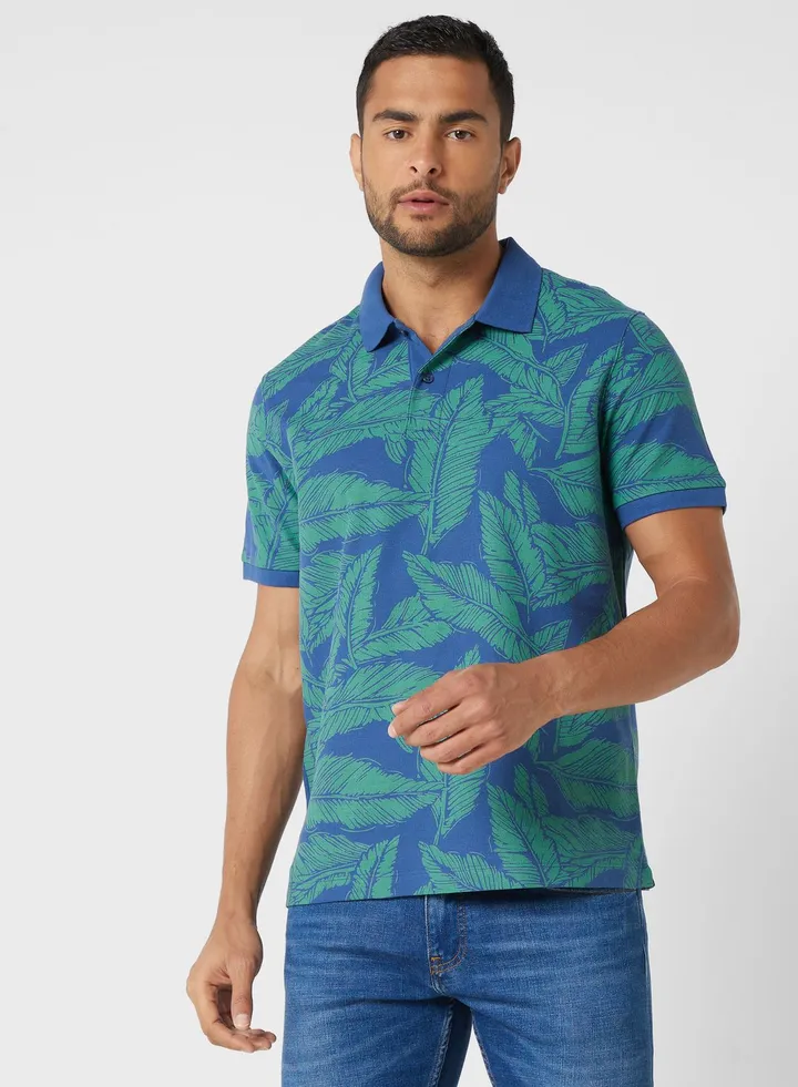 Palm Leaf Printed Polo Shirt