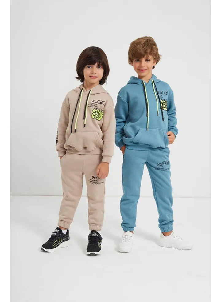 Boys Printed Cotton Set Pants and T-shirt - Blue