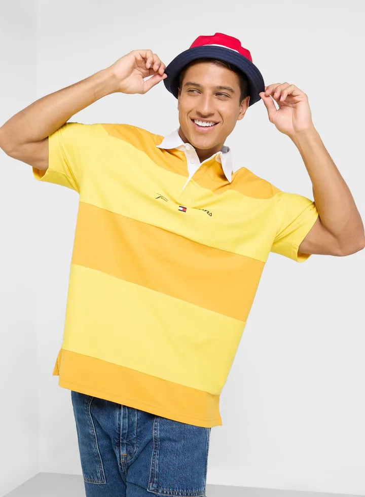 Logo Print Striped Polo