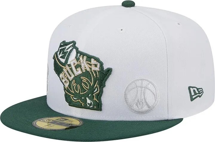 Men's New Era White and Hunter Green Milwaukee Bucks State Pride 59FIFTY Fitted Hat
