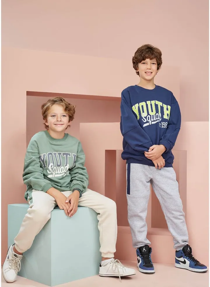 Boys Printed Cotton Set Pants and T-shirt - Green
