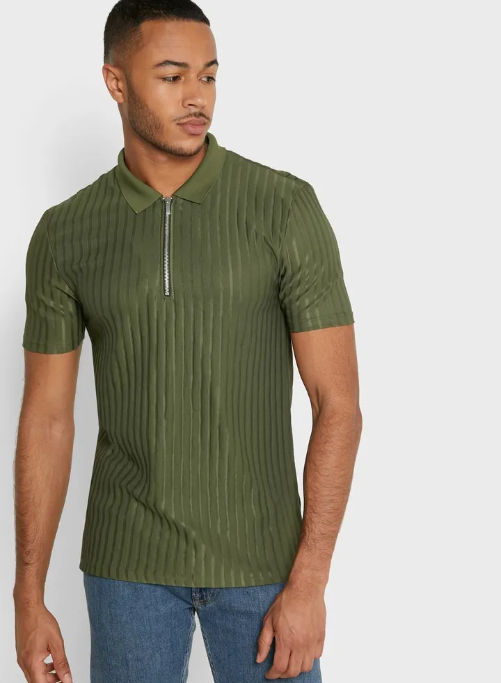 Ribbed Zip Polo