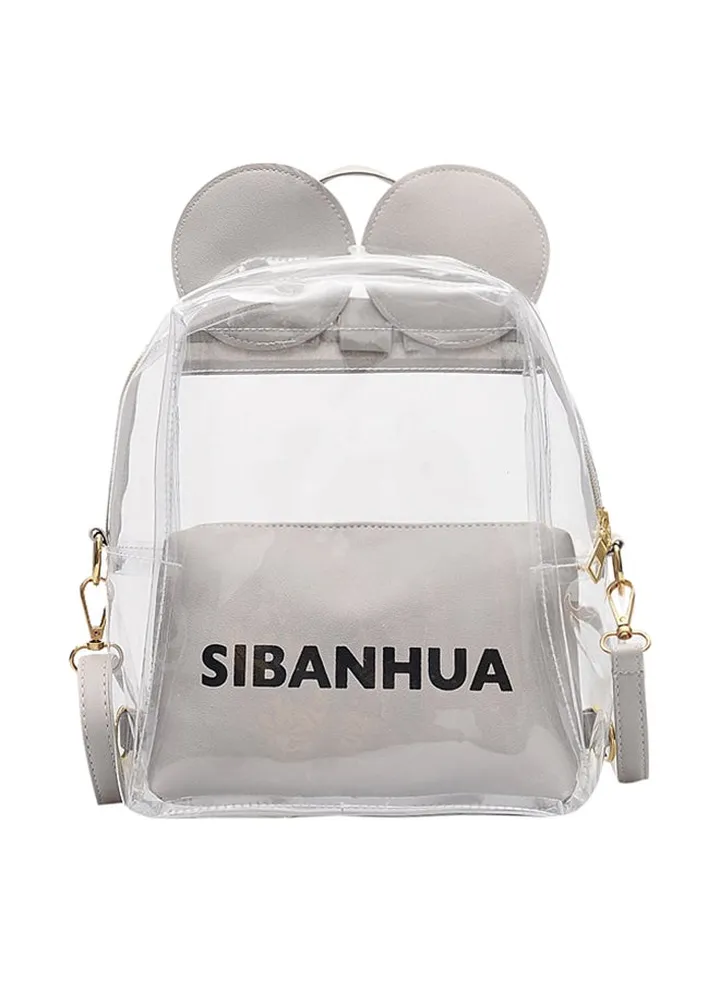 Cute Cartoon Ear Backpack Grey/Clear