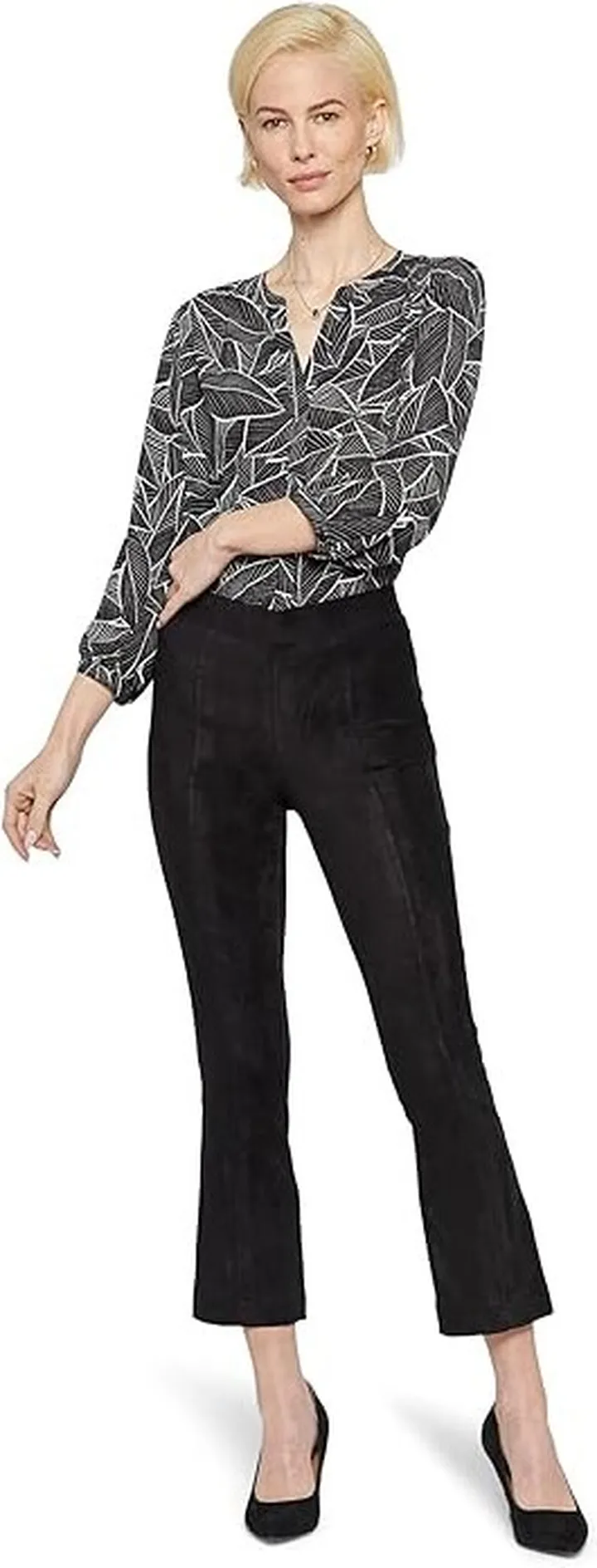NYDJ Petite Suede Pull-On Slim Boot (Black) Women's Clothing