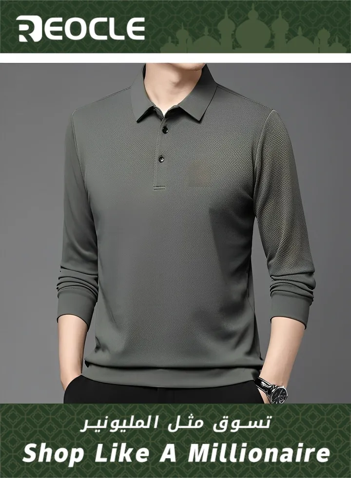 Men's Casual Tops Solid Color Lapel Polo Shirt Autumn Pineapple Check Men's Long Sleeve Casual Fashion