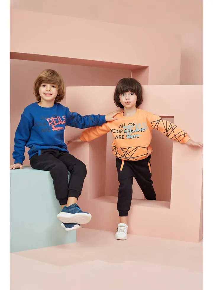 Boys Printed Cotton Set Pants and T-shirt - Orange