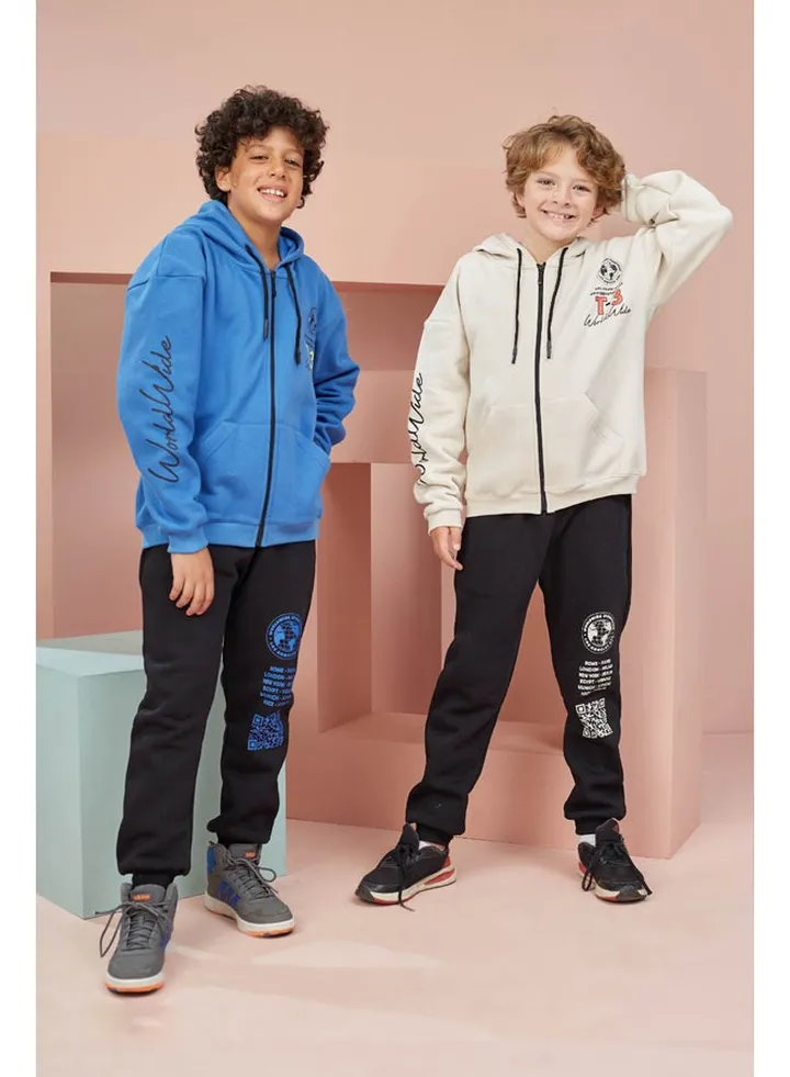 Boys Printed Cotton Set Pants and T-shirt - Beige
