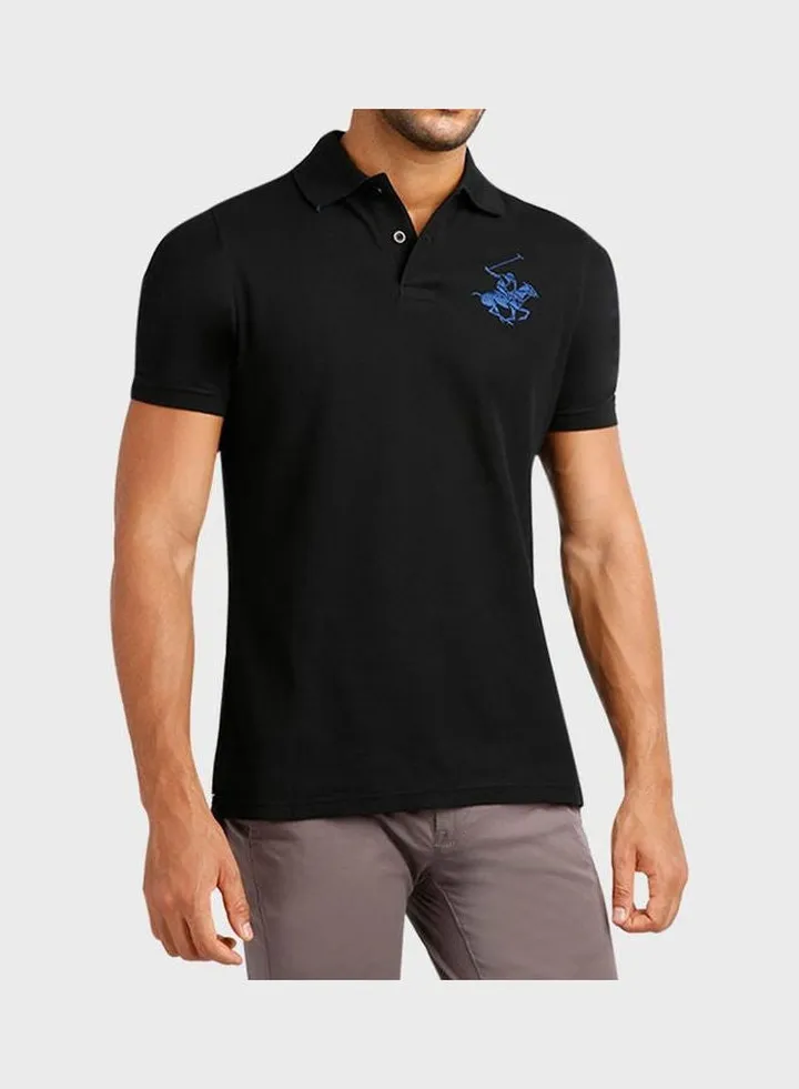 Men Polo Neck Logo Casual T-Shirt Black