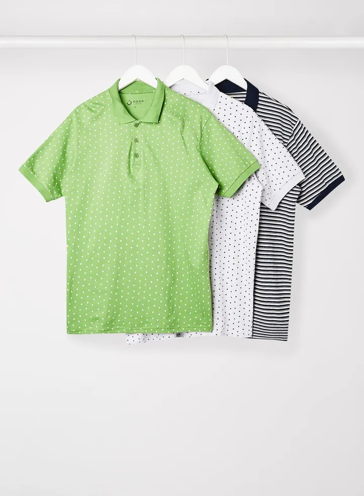 Pack Of 3 Basic Polo Navy Color/Forest Green/Heather Grey