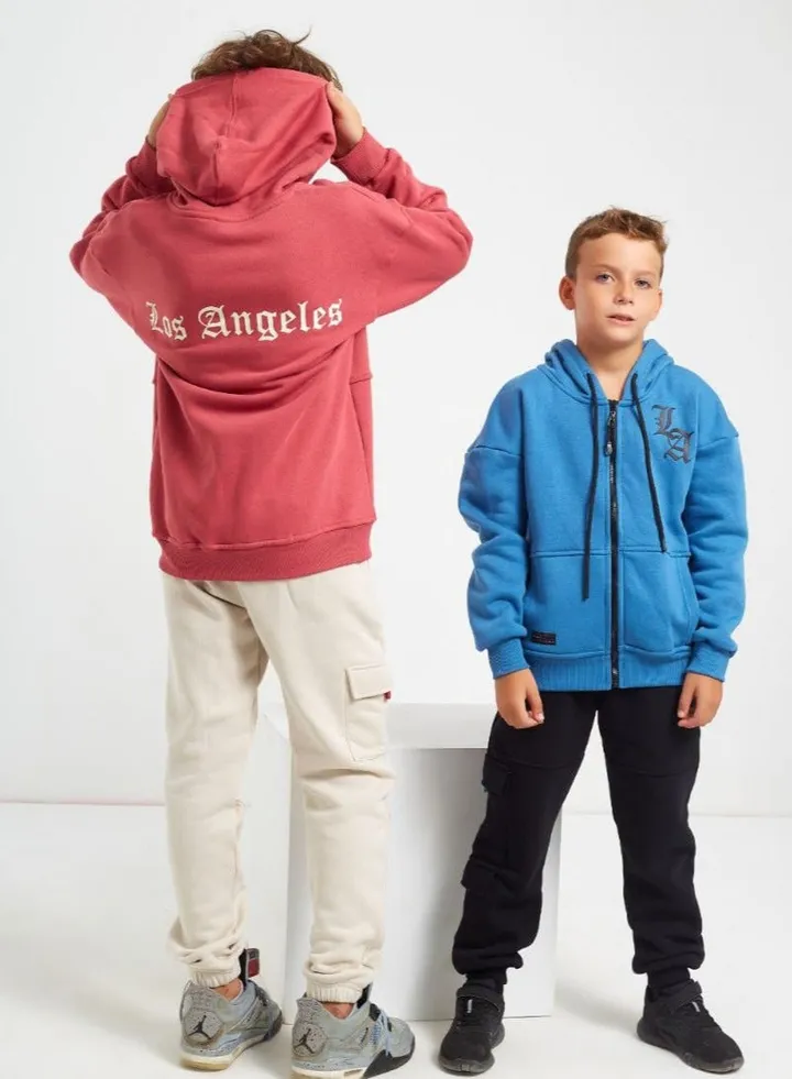 Boys Printed Cotton Set Pants and T-shirt - Burgundy