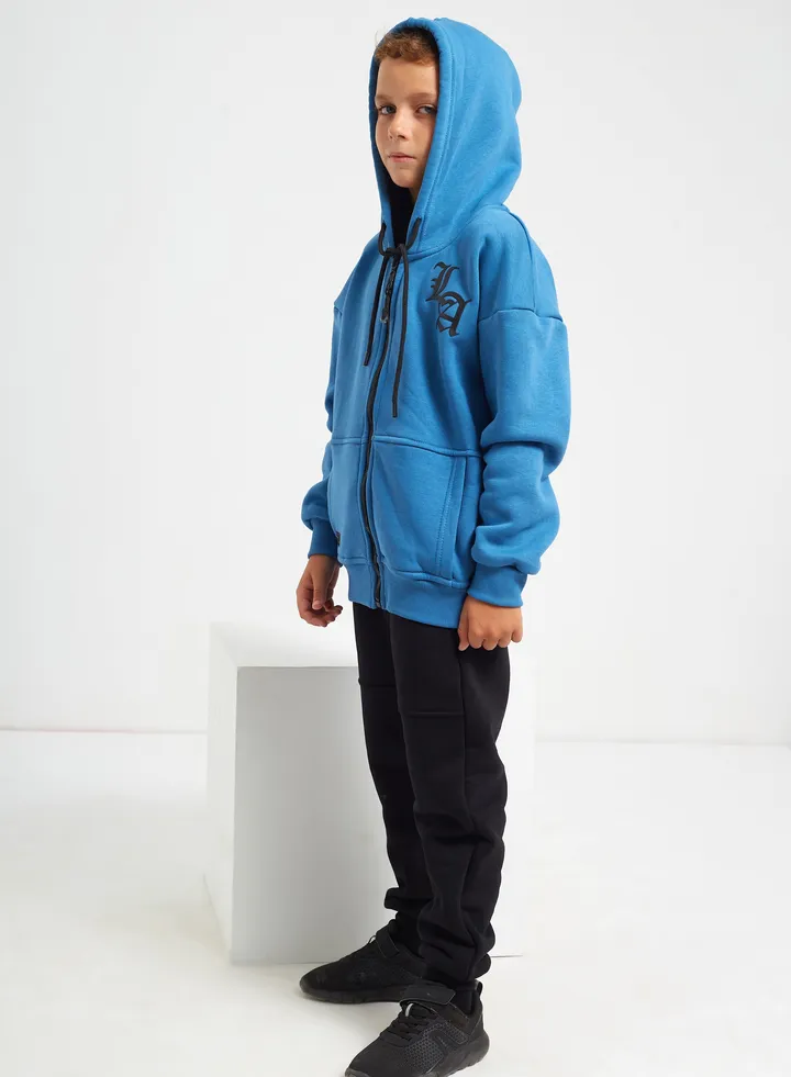Boys Printed Cotton Set Pants and T-shirt-Blue