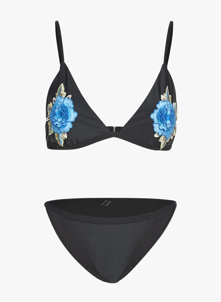 Floral Applique Detailed Bikini Black