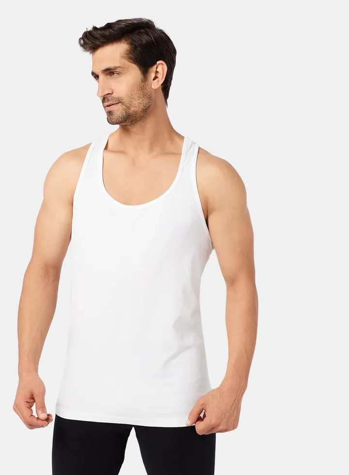 Men White Sleevless T-shirt
