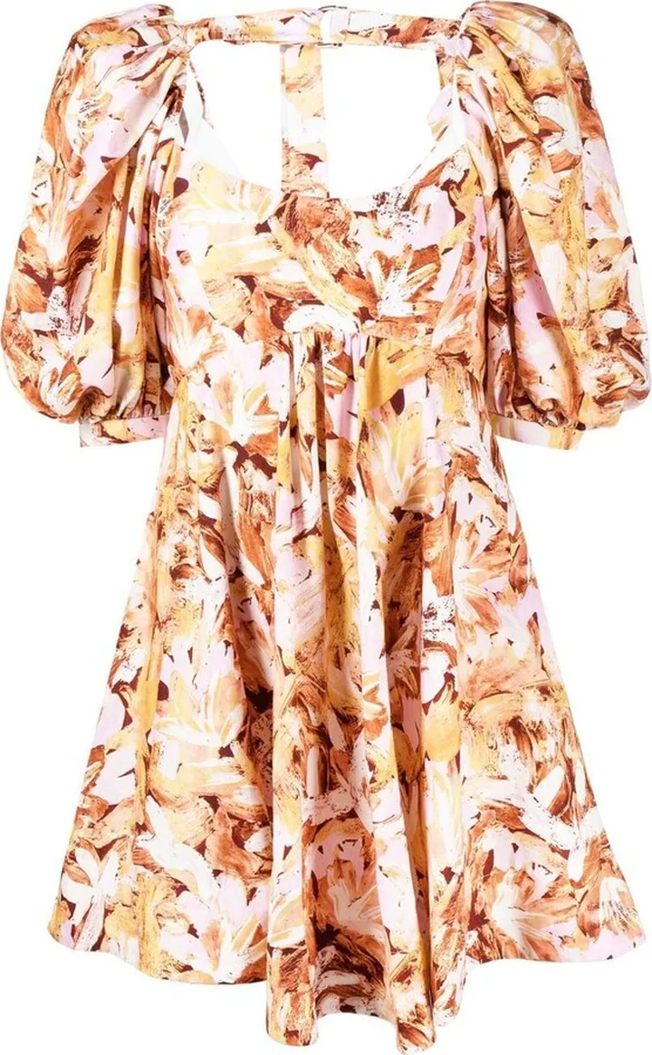 Floral-Print Puff-Sleeve Dress