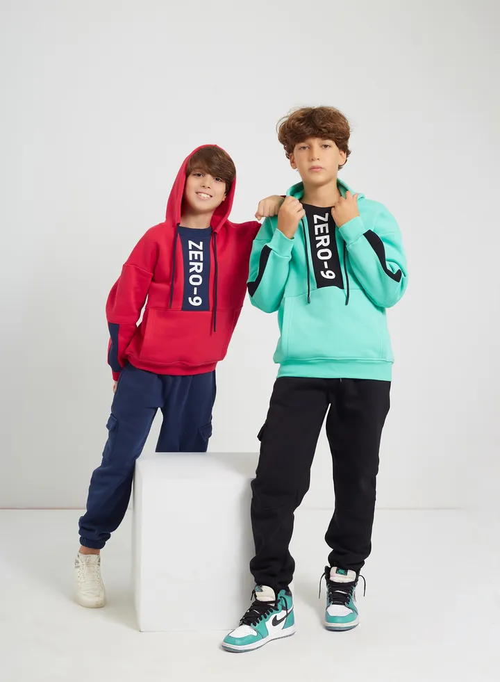 Boys Printed Cotton Set Pants and T-shirt-turquoise