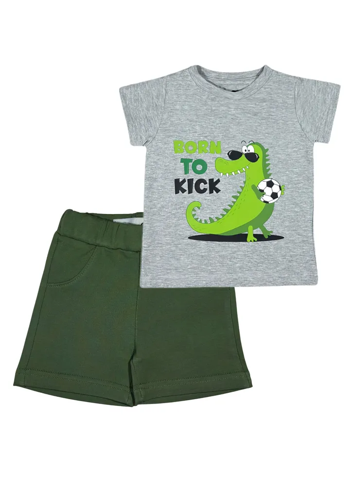 Grey Crocodile Set (Grey T-shirt + Olive Green Shorts)