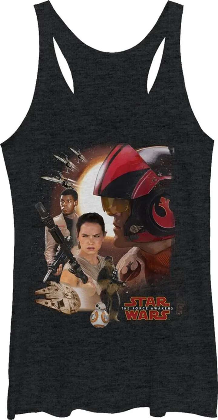 Women's Star Wars The Force Awakens Characters Racerback Tank Top - Black Heather - Medium
