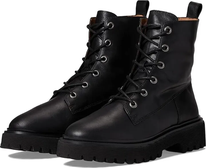 Madewell The Rayna Lace-Up Boot in Leather (True Black) Women's Boots