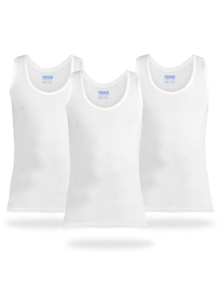 Pack of 3 Tank Top Undershirt Cotton 100% White for Men