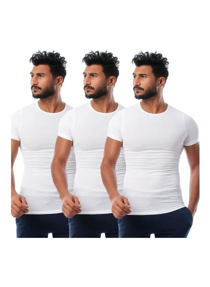 Mesery Bundle Of Three Breathable Half Sleeves Cotton Undershirts - White