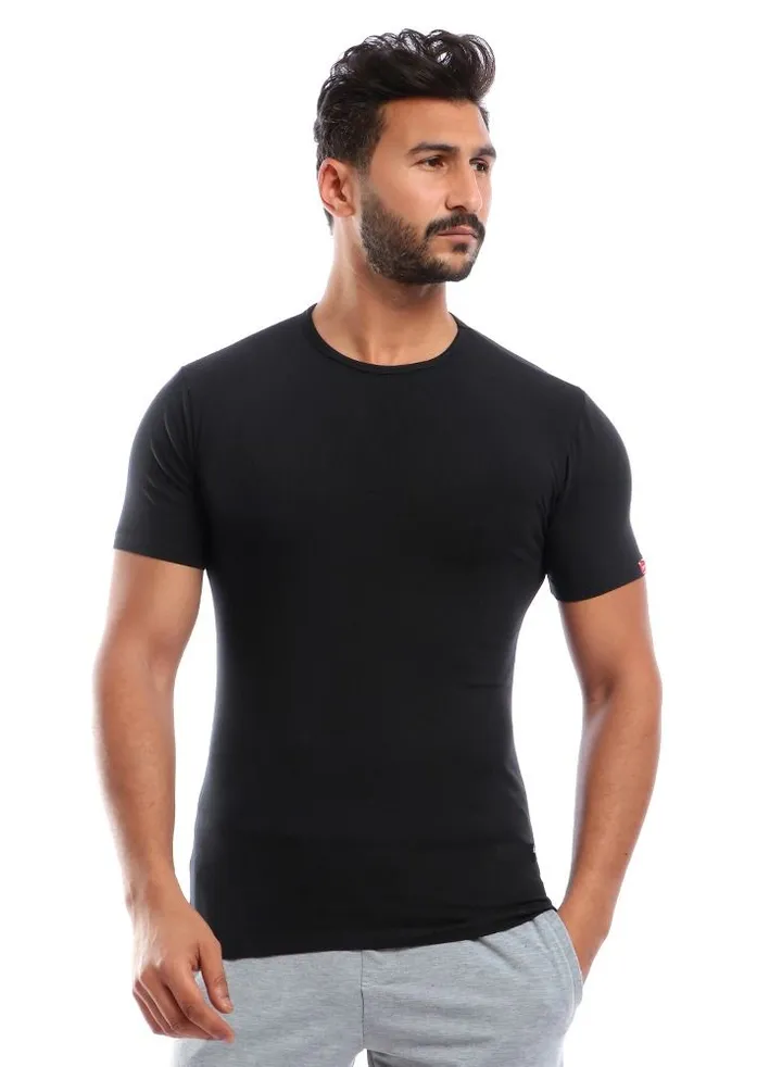 Round Neck cotton Stretch for Men - Black