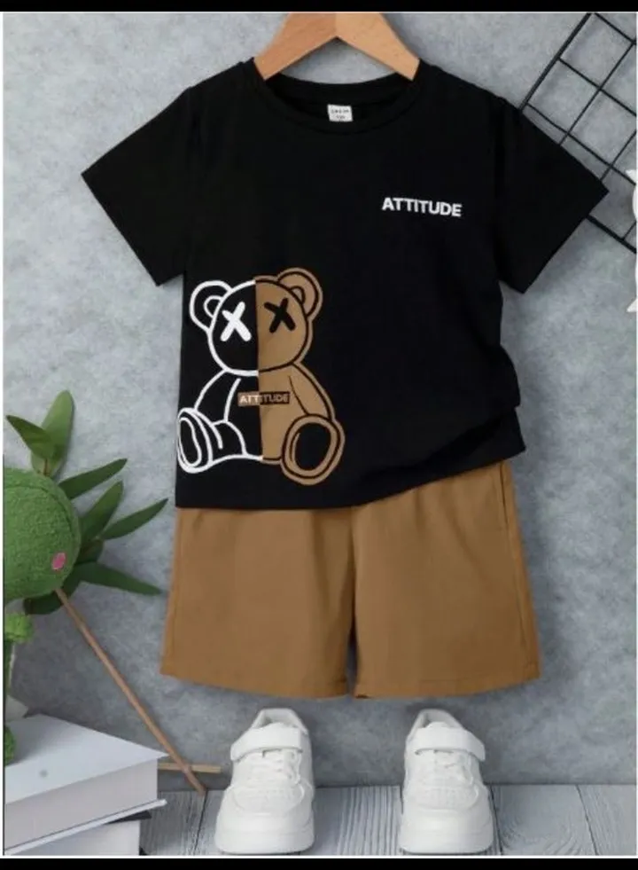 SHEIN Young Boy Bear & Letter Graphic Tee & Shorts