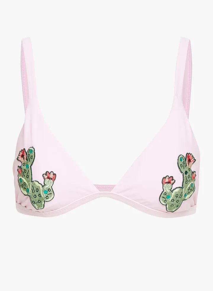 Cactus Applique Detailed Bikini Top Pink