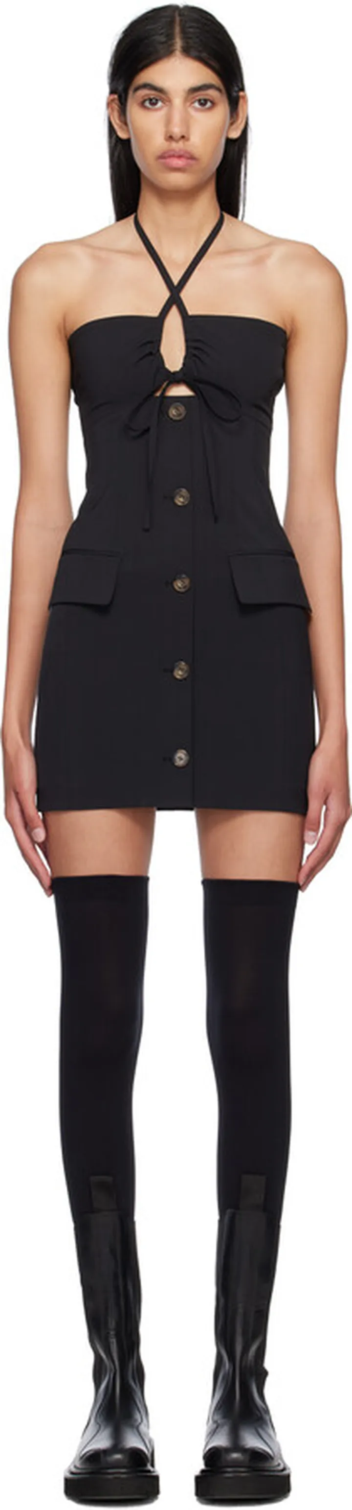 J KOO Black Buttoned Minidress