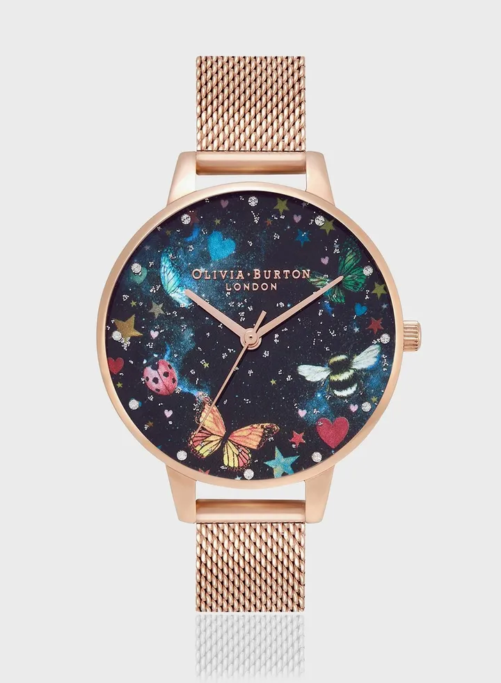 Night Garden Leather Strap Analog Watch