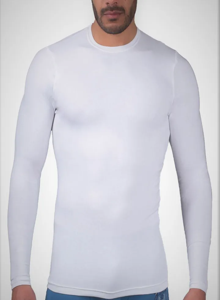 Masters Men Undershirt Round Neck Long Sleeves Cotton Stretch - White