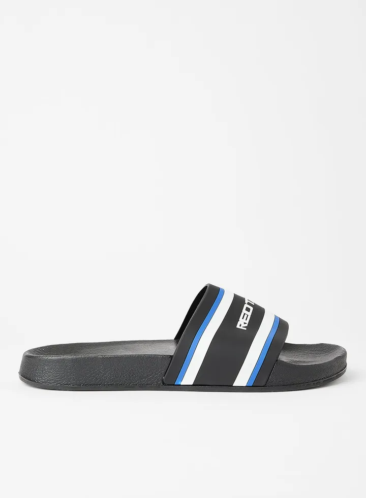 Logo Detail Casual Flat Slides Black